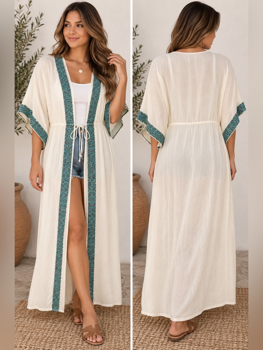 ONDA DE MAR Kimono with Teal Accents